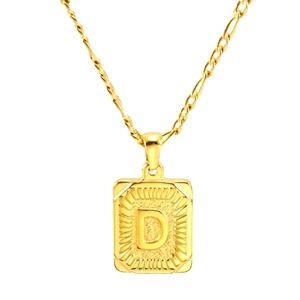 Vintage Initial Letter Charm, D, 18K Gold-Plated Letter Charm Pendant Necklace